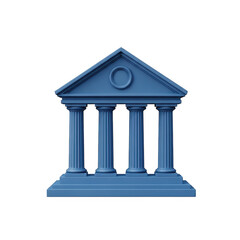 Fototapeta premium Blue bank building icon with pillars representing finance and law isolated on transparent background