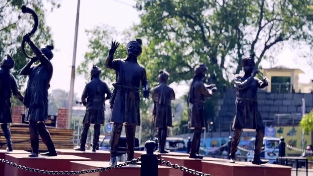 Local Culture Represented Through Statues in Urban Chowk, Traditional Heritage, Public Art, City Landmark and Cultural Identity Scene