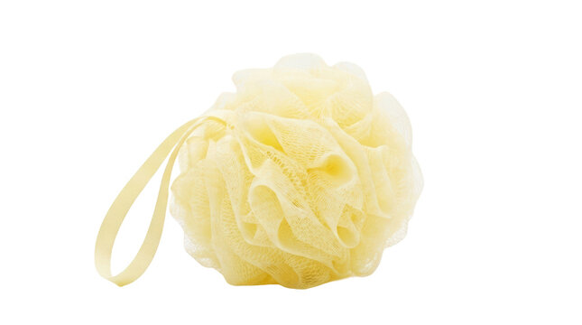 Elegant yellow loofah bath accessory home bathroom product photography close-up relaxation (gigapixelhigh fidelity)