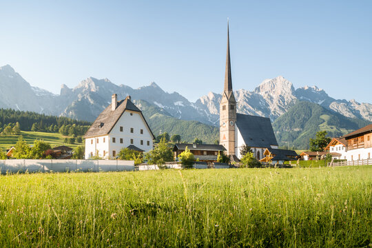 Maria Alm mountain village at sunset in summer, Pinzgau, Salzburg Land, Austria