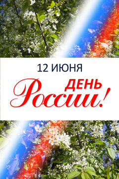 June 12 national holiday celebration banners with Russian flag colors, text in Russian