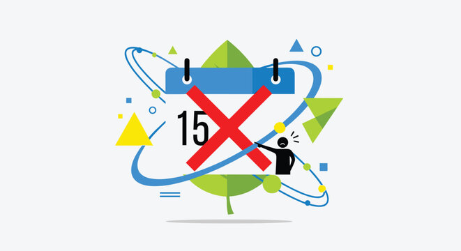 Calendar icon with a large red cross mark and a person indicating a canceled event or an unavailable date.