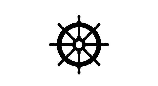 Simple black ship wheel silhouette icon on white background.