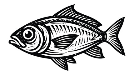 Fototapeta premium Linocut style fish illustration with wildlife, illustration