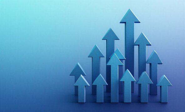Blue arrows point upward symbolizing growth and forward momentum on a