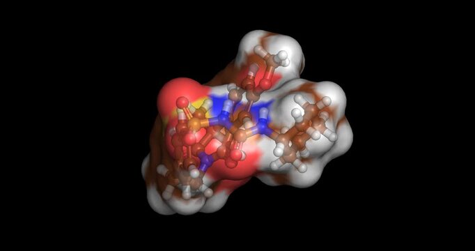Gliquidone, drug/sulfonylurea and KATP channel blocker for type 2 diabetes and obesity, 3D molecule spinning, 4K