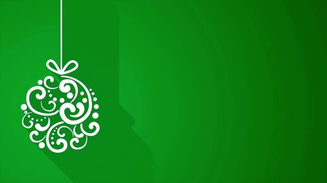 Abstract green background with white christmas bauble ornament, elegant xmas holiday loop vector video, festive copy space for new year greeting card animation.