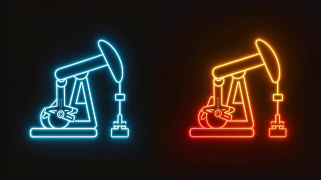 Neon icon of oil pump jack a symbol of mechanical energy production and oil extraction	