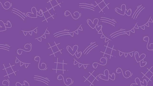 Purple repeatable pattern with hand-drawn heart doodles