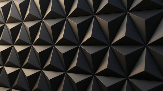 Black geometric pyramid shaped wall panel with triangular shapes and shadow
