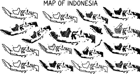 Hand-drawn map of Indonesia, Black and White line art vector illustration, travel concept © arulumia
