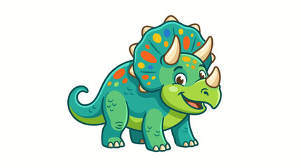 Fototapeta premium A cheerful and friendly cartoon triceratops dinosaur illustration, featuring vibrant colors and a happy expression, ideal for children's designs, educational materials, or playful brand mascots
