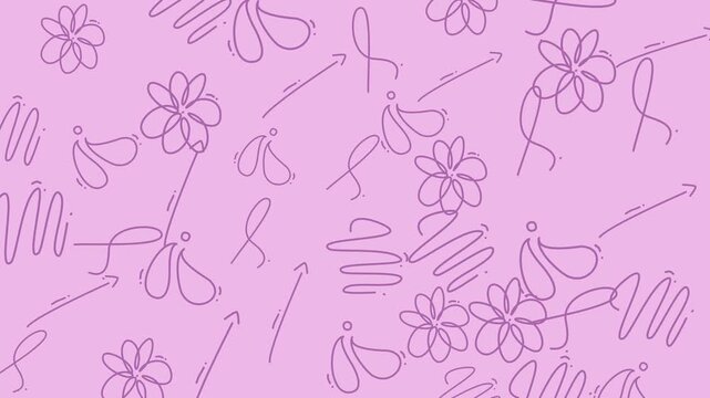 A soft purple motion background featuring minimalist hand-drawn line art of flowers, arrows, and scribbles for educational or creative projects.