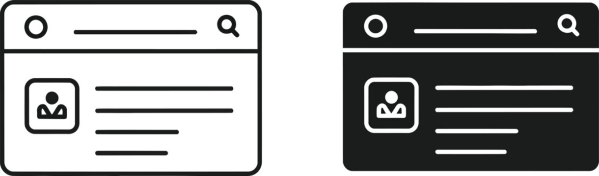 Website interface icon set user profile and search functionality
