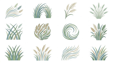Collection of Stylized Wheat Stalks and Grasses. © iwan