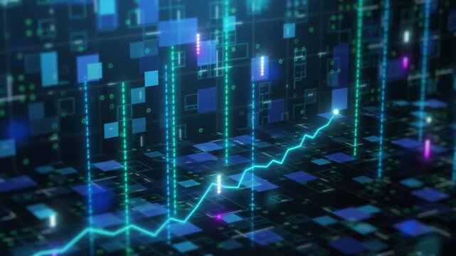 3D perspective line chart stock market and cyberspace, future index investment trend success information analysis, economic finance wealth trade concept