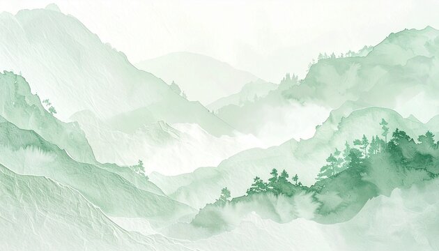 ミントグリーンで描いた山の背景素材
