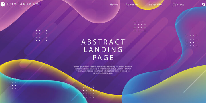 Abstract website landing page template with glowing fluid liquid shapes. Modern purple gradient user interface backdrop for creative digital business marketing homepage layouts.