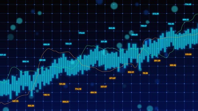 3D perspective candlestick stock chart with broker profit diagram showing financial market trading, investment wealth analysis, exchange growth, business trend, economic concept