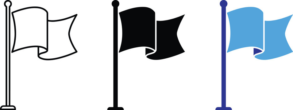 Waving flag destination location map marker vector icons illustration set flat silhouette