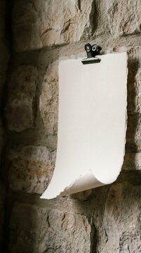 Blank paper mockup with binder clip on stone wall