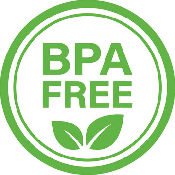BPA free logo with green leaf symbol for eco friendly product packaging and marketing materials