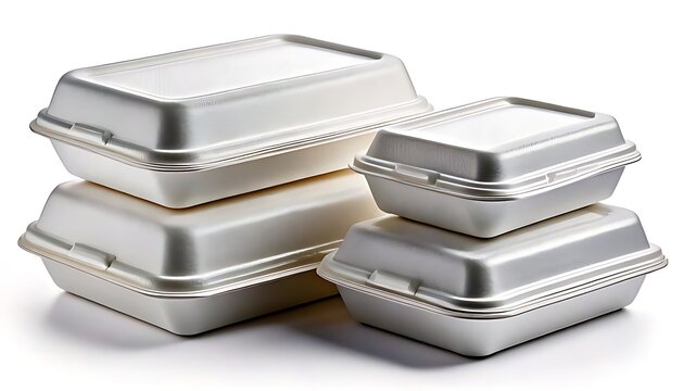 Takeout container with white polystyrene foam on a white background