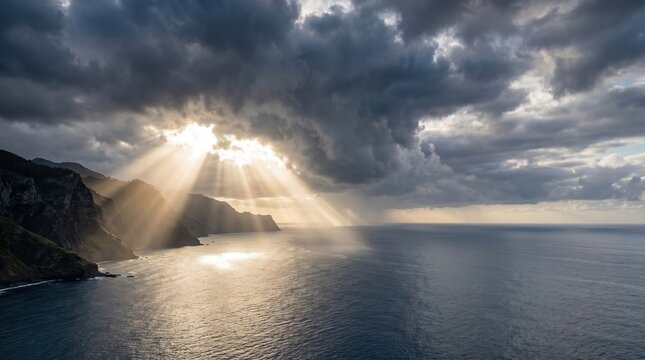 Breathtaking Sunrays Over Rugged Coastline
