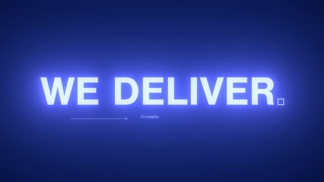 Glowing blue neon kinetic typography We Design We Build We Deliver &mdash; animated text alpha channel software engineering product company brand intro 16:9