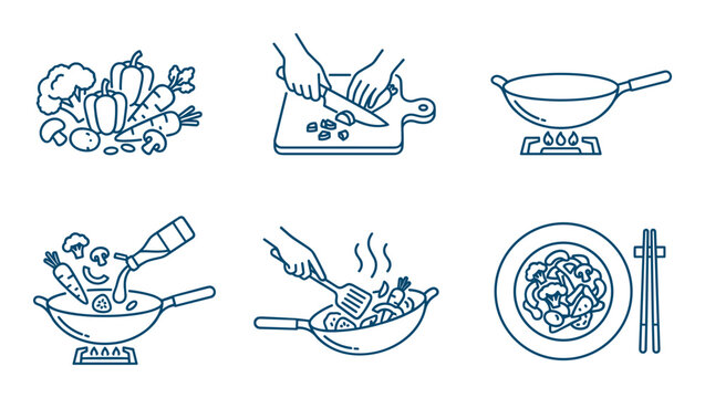 Cooking steps for vegetable stir fry dish preparation