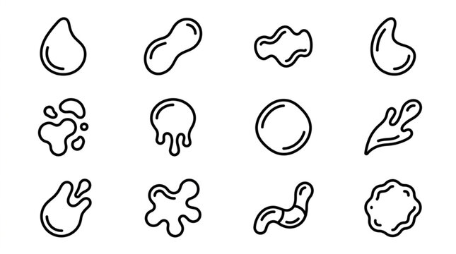 Collection of abstract liquid shapes and blobs doodle art.