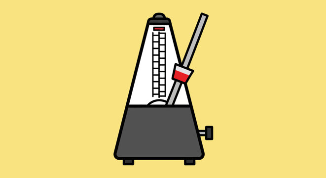 flat vector illustration of metronome with swinging pendulum on yellow background