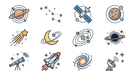 Collection of Space Icons and Celestial Objects. © Iwan