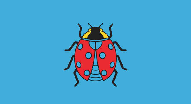 flat vector illustration of red ladybug on blue background