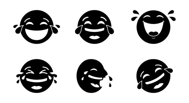 Set of laughing emoji icons, vector illustration of various laughing faces