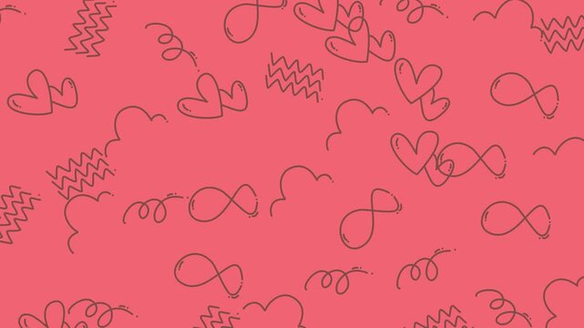 Pink Hand Drawn Doodle Heart Tileable Background