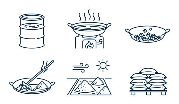 Food processing icons on transparent background