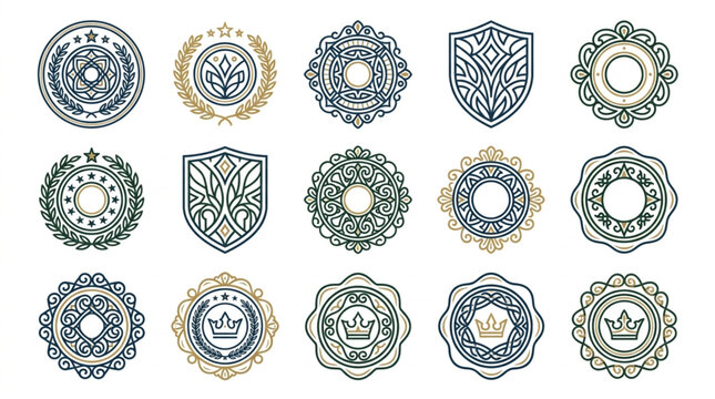 Collection of Decorative Heraldic Emblems and Crests.