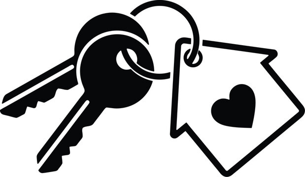 Black silhouette keys with heart shaped tag for love home concept