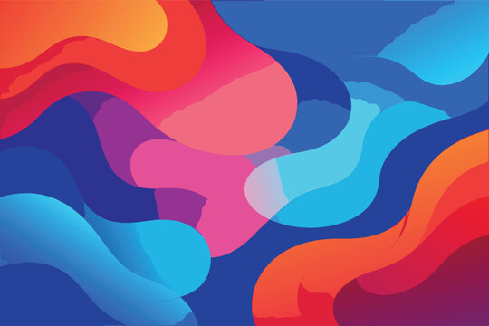 Abstract Vector Background with Vibrant Curvy Fluid Shapes and Smooth Gradients; Colorful Lava Lamp Style Curves with Organic Amorphous Lines in Blue, Orange, Red, and Purple for Modern Art.