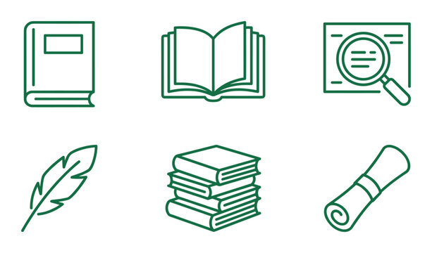 School books and learning literature vector icon set
