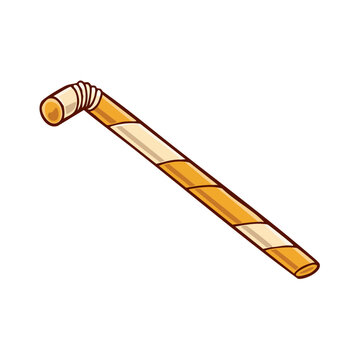 Hand-drawn cartoon drinking straw with white and orange stripes and a bendable joint