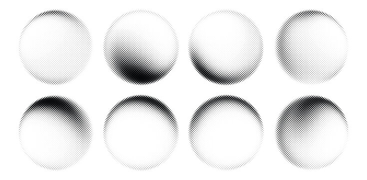 Sphere icons collection with halftone shading gradients
