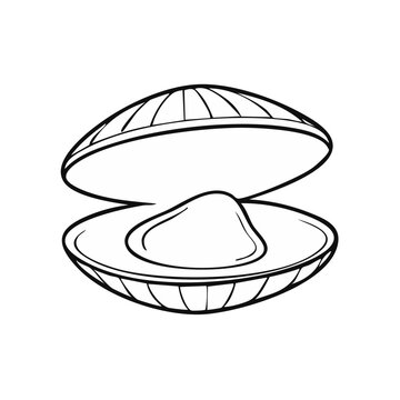 Open Clam Shell Revealing a Smooth Pearl Illustration Line Art