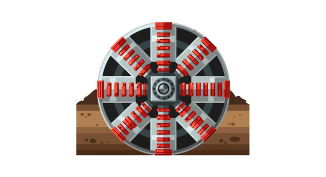 Tunnel Boring Machine (TBM) Vector Illustration - Industrial Underground Construction and Engineering Concept
