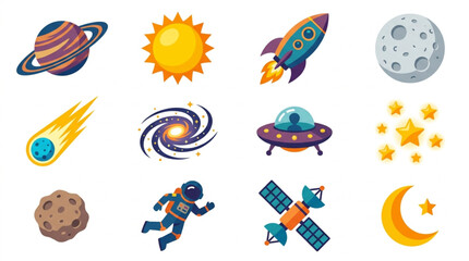 Collection of Space Objects and Celestial Bodies Icons. © Ramdani