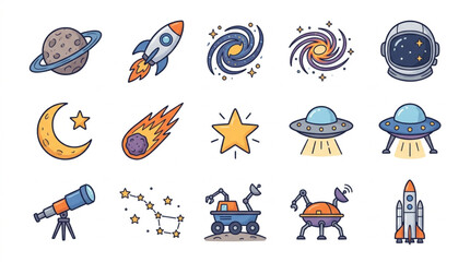 Collection of Space Objects and Celestial Bodies. © Ramdani