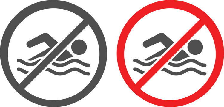 No Swimming Signs Icons for Safety Warning and Prohibition Notices