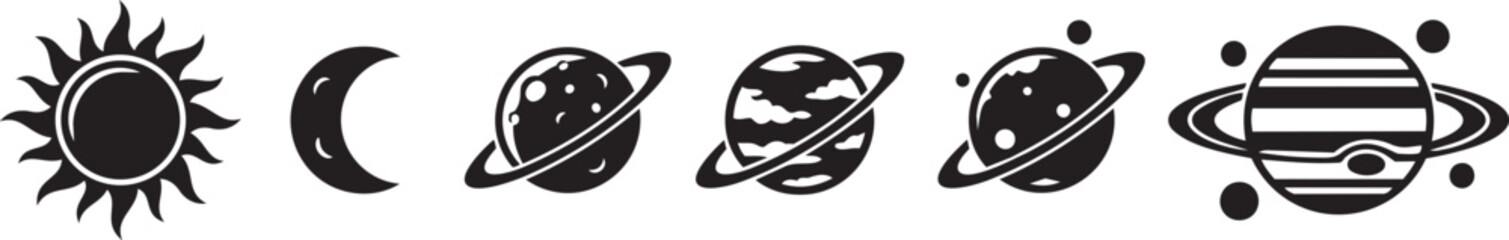 sun moon and planet space icon set vector illustration © Mohaiminul