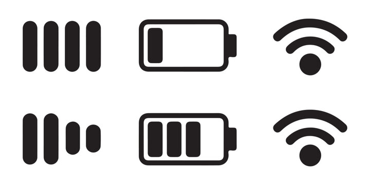 Sound volume and battery level icons showing full and partial charge states for devices.